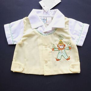 Vintage Baby Shirt 0-6m Clown ABC Yellow White Short Sleeve Cradle Togs NWT